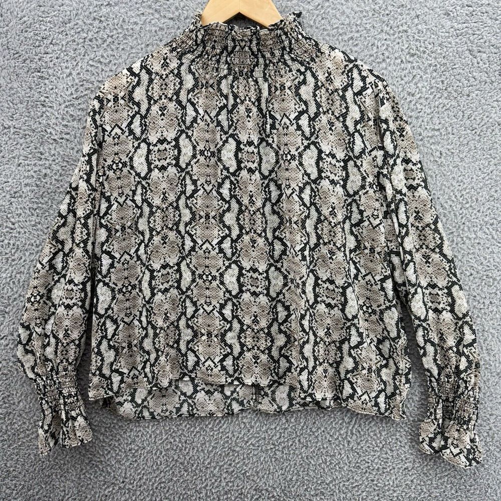 Shinestar Sz‎ 1X Snakeskin Print Mock Neck Long Sleeve Ruffle Blouse Trendy NWT